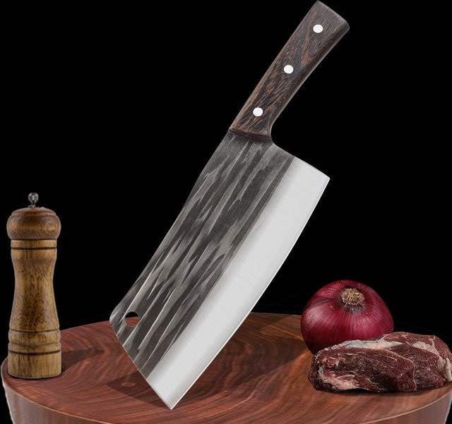 InLeung Handgeschmiedetes Küchenmesser Cleaver aus Silberfarbenem Stahl mit Holzgriff - Bild 1