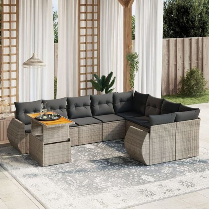 10-teilige moderne Garten-Sofagarnitur aus grauem Poly-Rattan mit Kissen von vidaxl - Bild 1