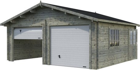 Palmako Holzgarage Roger aus Fichte mit Sektionaltor, Nebeneingangstür und Fenstern, Grau, B/T: 575 x 510 cm - Bild 2