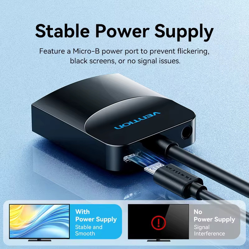 Vention VGA zu HDMI Adapter mit Audio-Unterstützung 1080P in Schwarz für PC und Laptop zu HDTV oder Projektor, 1m - Bild 4