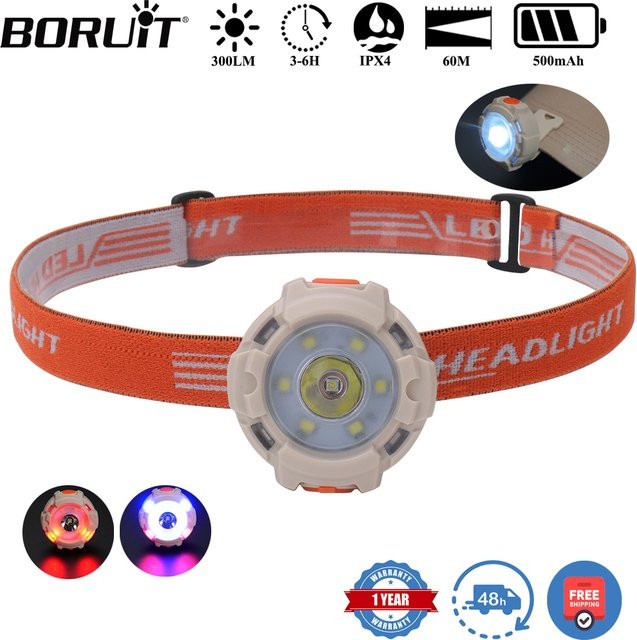 BORUiT Kappenclip-LED-Stirnlampe Typ C mit 300 Lumen, wiederaufladbar, integrierter 500-mAh-Scheinwerfer, wasserdicht für Outdoor und Camping - Bild 1