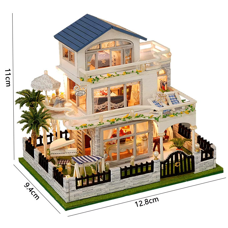 Zuuton DIY Holz Puppenhaus 3D Puzzle Modellbau Kit mit Möbeln in Natur und Mehrfarbig - Bild 3