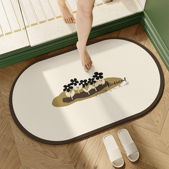 Rutschfeste und wasserabsorbierende Kieselgur-Badematte in Beige, maschinenwaschbar, B/T: 60 x 40 cm - Bild 1