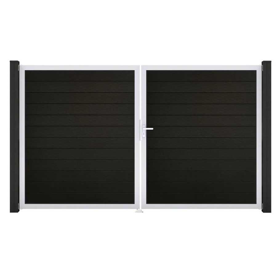 GroJa Solid Steckzaun Tor DIN Rechts EV1 in Schwarz, 2-flügelig aus Aluminium und BPC, blickdicht - Bild 2