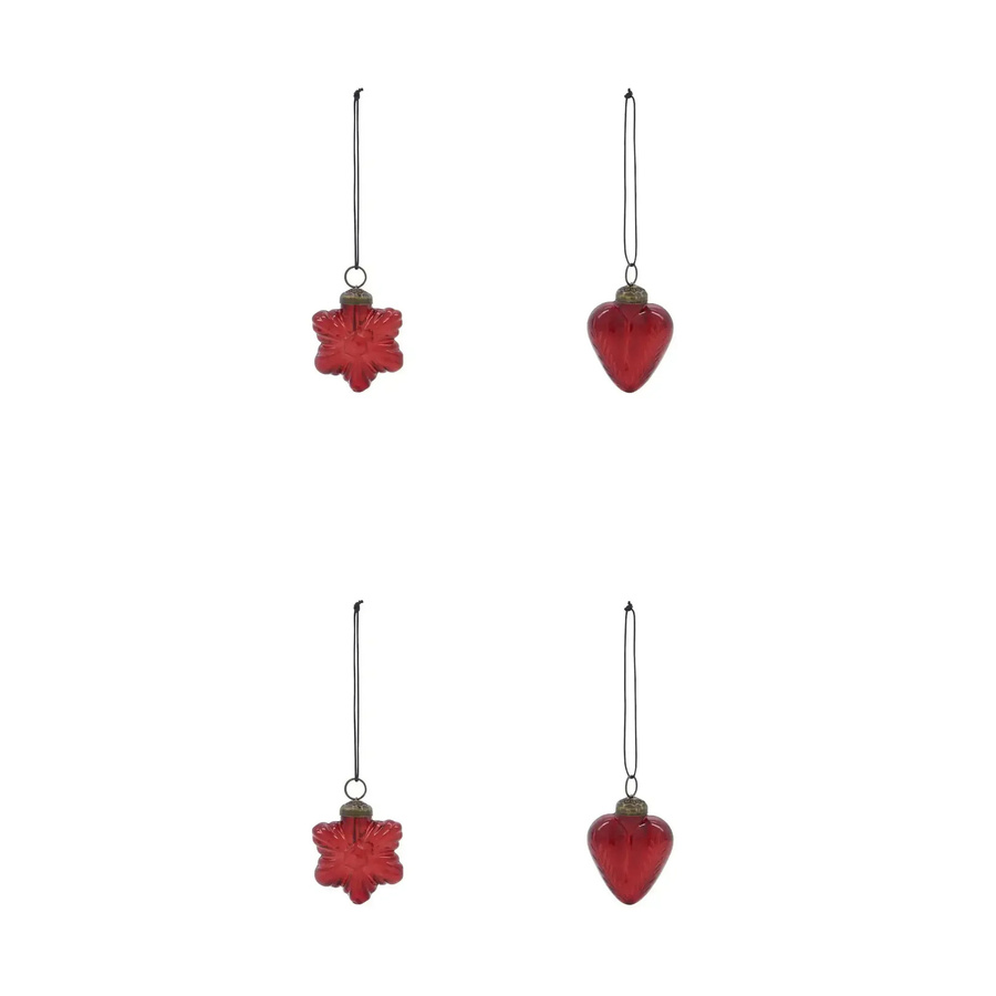 House Doctor Weihnachtskugeln Heart and Star aus rotem Glas, 4er Set - Bild 1
