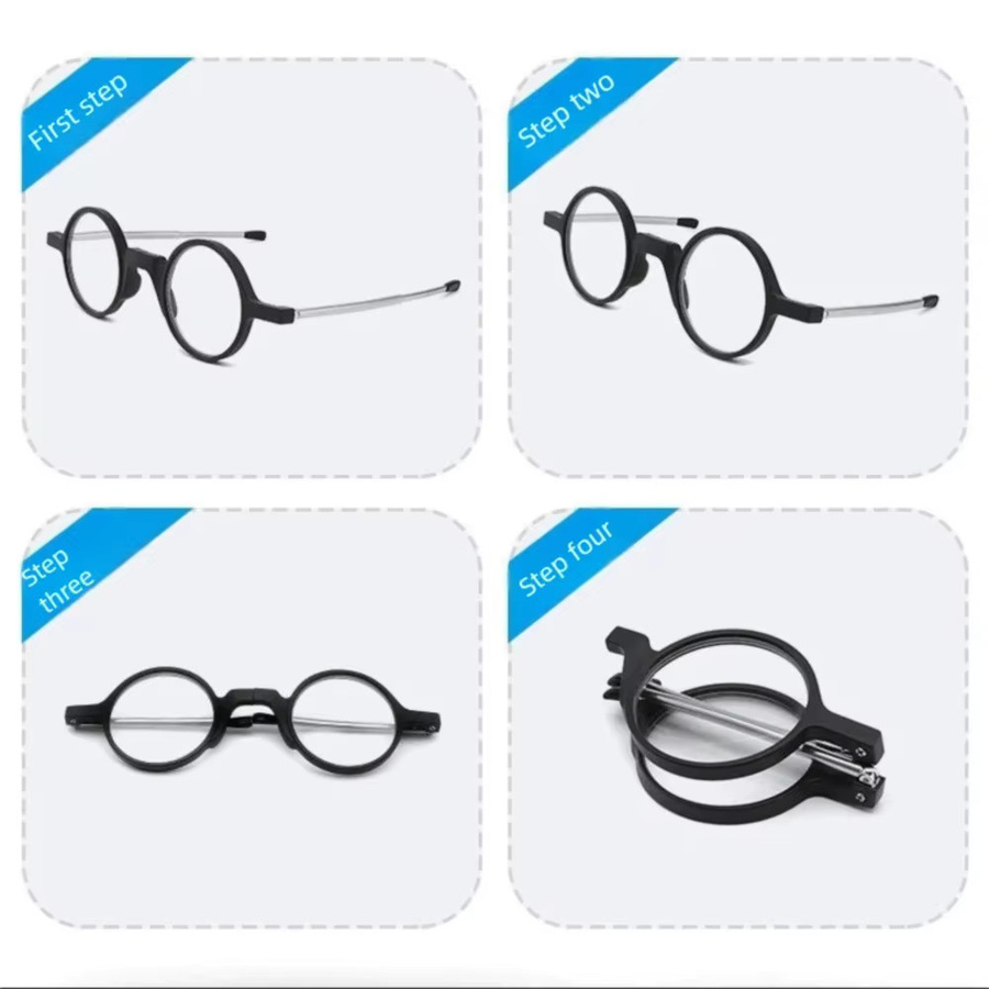 ZUXUB Lesebrille, faltbar, Vollrand, Rund, Kunststoff, Schwarz, Herren - Bild 2
