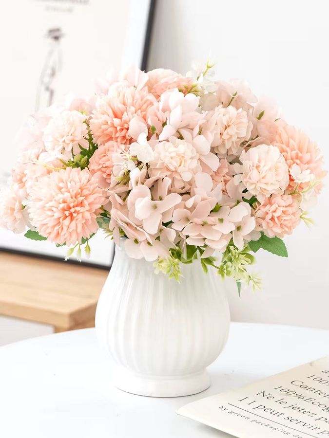 Künstlicher Seiden-Brautstrauß von smr in Pink für Hochzeiten und zur Dekoration von Vasen, Haus und Garten - Bild 2