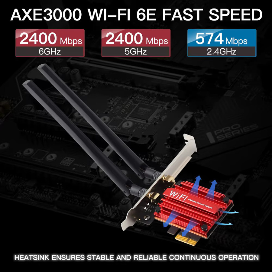 Fenvi WiFi 6E PCIe Netzwerkkarte AXE3000 mit AX210 Chip, Tri-Band 2,4/5/6GHz, 5400Mbps und Bluetooth 5.3 für Windows 10/11 - Bild 2