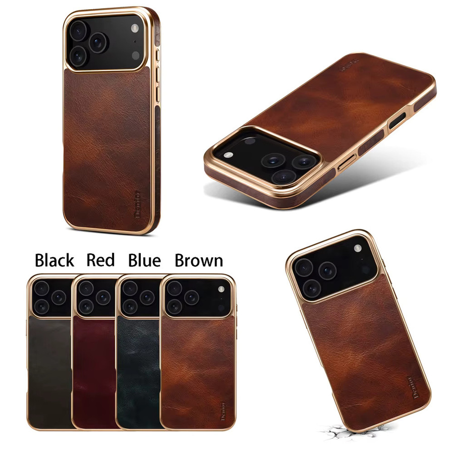Luxuriöse Handyhülle aus echtem Leder mit Ölwachs-Textur für iPhone 17 Pro Max 16 15 14 13 12, stoßfeste Schutzhülle in Schwarz - Bild 4