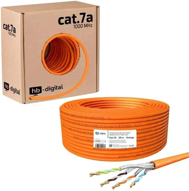 hb-digital Netzwerkkabel CAT 7a Verlegekabel S/FTP AWG23 LSZH Orange, 25 m - Bild 1