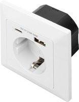 DIGITUS Sicherheits-Steckdose Unterputz in Weiß mit 1x USB-A und 1x USB-C Anschluss - Bild 1