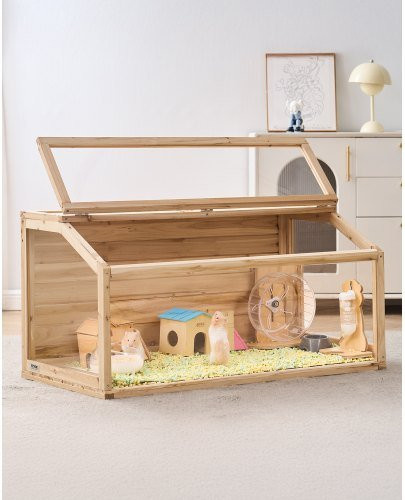 VEVOR Hamsterkäfig aus Holz in Braun mit 270 Grad Sichtfeld, Gehege für Zwerghamster, Ratten, Meerschweinchen und Mäuse, B/T/H: 121,92 x 50,8 x 50,8 cm - Bild 1