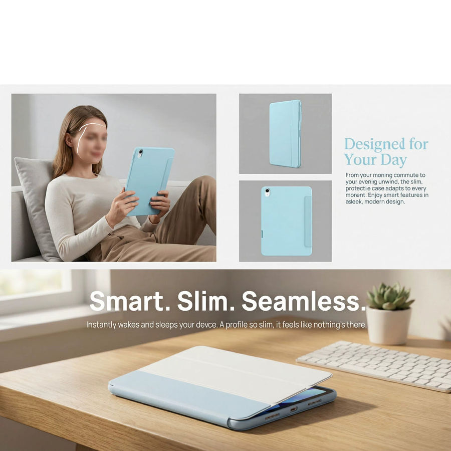 Schutzhülle für iPad Air 11 Zoll M2/M3/M4 (2024/2025/2026) und iPad Air 5./4. Generation (2022/2020) 10,9 Zoll von tzion in Grau mit Auto-Wake/Sleep-Funktion - Bild 2