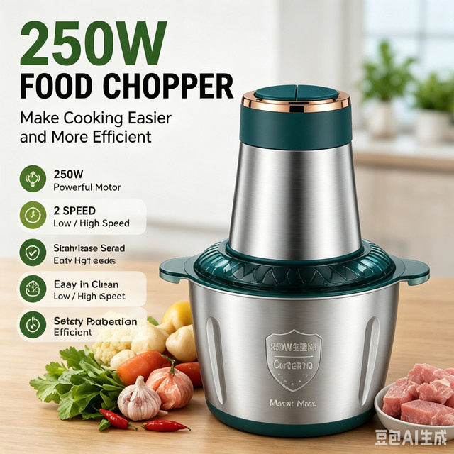 WUIETI 2-Gang Multifunktions-Zerkleinerer aus Edelstahl in Silber, 250W elektrischer Fleischwolf und Mini-Küchenmixer zum Zerkleinern von Fleisch, Nüssen, Früchten und Bohnen - Bild 1