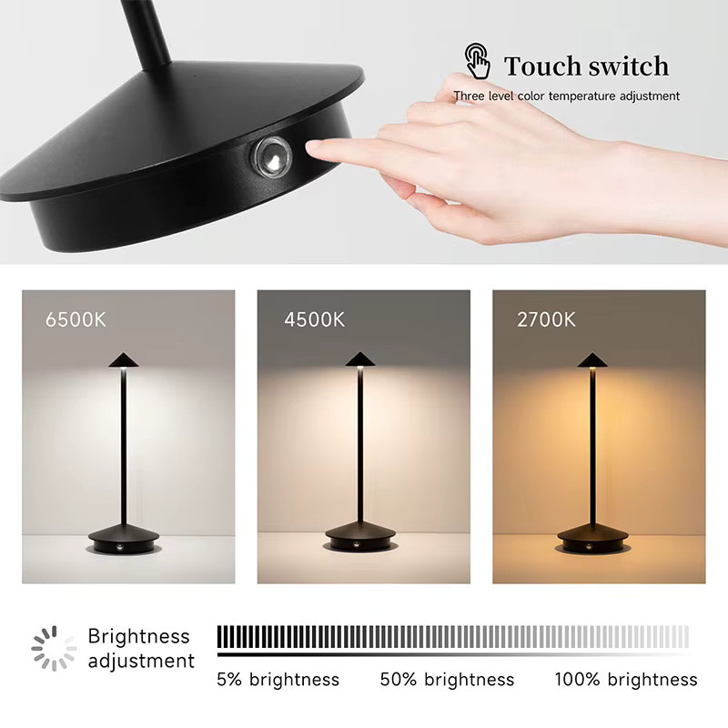 LINYILIGHT Dimmbare LED-Tischleuchte in Schwarz mit Touch-Bedienung und 3 Farbmodi, wiederaufladbare Akku-Nachtlampe für Schlafzimmer und Dekoration - Bild 2