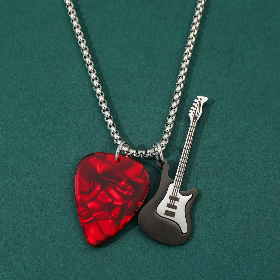 Halskette Gitarrenanhänger, Titan, Silber, Unisex, Vintage - Bild 2