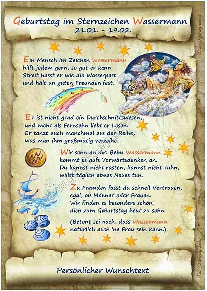 Geburtstagsurkunde Sternzeichen Wassermann von tantum graphic als mehrfarbige Wanddekoration aus Papier - Bild 1