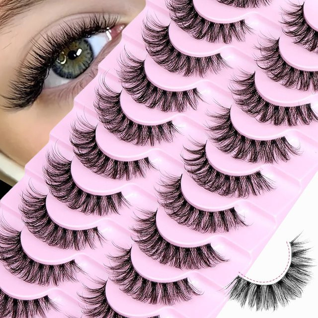 JIEFUXIN Falsche Wimpern, 10 Paar, D-Locken, 3D-Volumen, Schwarz, Unisex - Bild 1