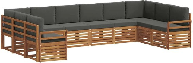 vidaXL Sofagarnitur 10-teilig aus Massivholz Akazie in Natur und Anthrazit mit Sitz- und Rückenkissen im modernen L-Shape Design - Bild 1