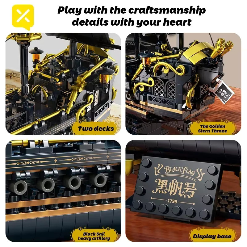 TOYLINX Piratenschiff-Bausteinset, Schwarz, Piraten, Kunststoff - Bild 6