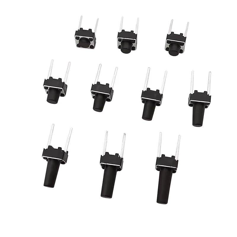 LOCHEUK Micro Tactile Switch 2 Pin Push Button Momentary Schalter, Schwarz, B/H/T: 6 x 6 x 4,3 mm bis 13 mm - Bild 2