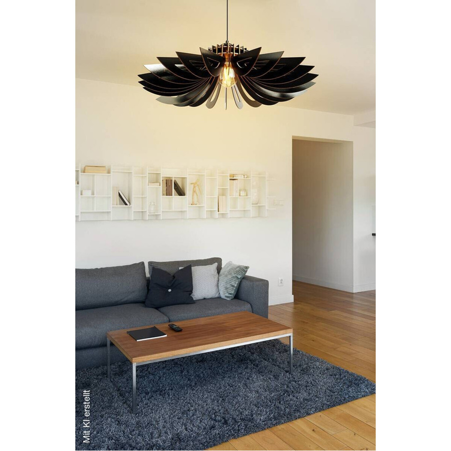 Opviq Pendelleuchte schwarz aus Holz, moderne runde Hängeleuchte mit E27 Fassung, Breite: 68 cm, Höhe: 50 cm, Tiefe: 68 cm - Bild 2