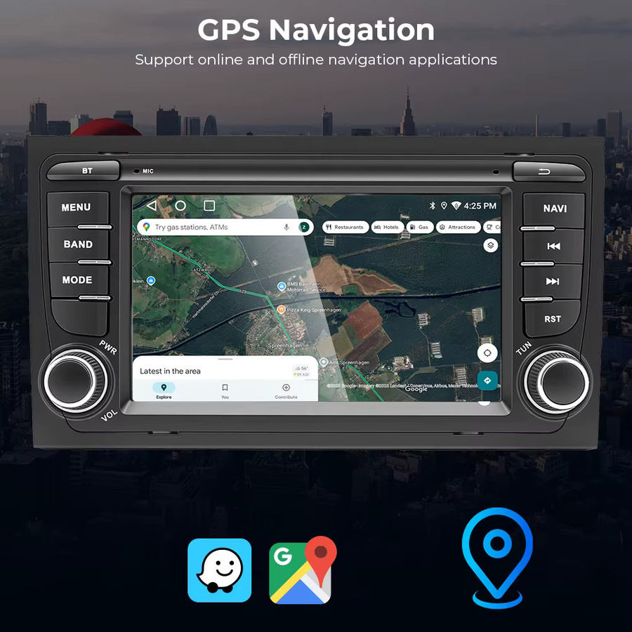 GEARELEC Android 14 Autoradio für Audi A4 2000-2008 mit 7 Zoll Display, kabelloses CarPlay, Android Auto, GPS und Bluetooth in Schwarz - Bild 5