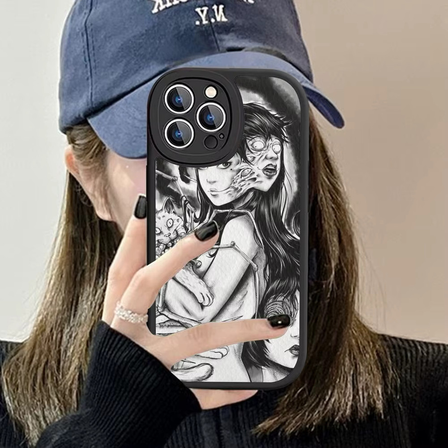 Handyhülle aus Hartleder im Horror Comic Tomie Design für iPhone 15 14 13 12 11 Pro Max XS XR 7 8 Plus, Mehrfarbig - Bild 2