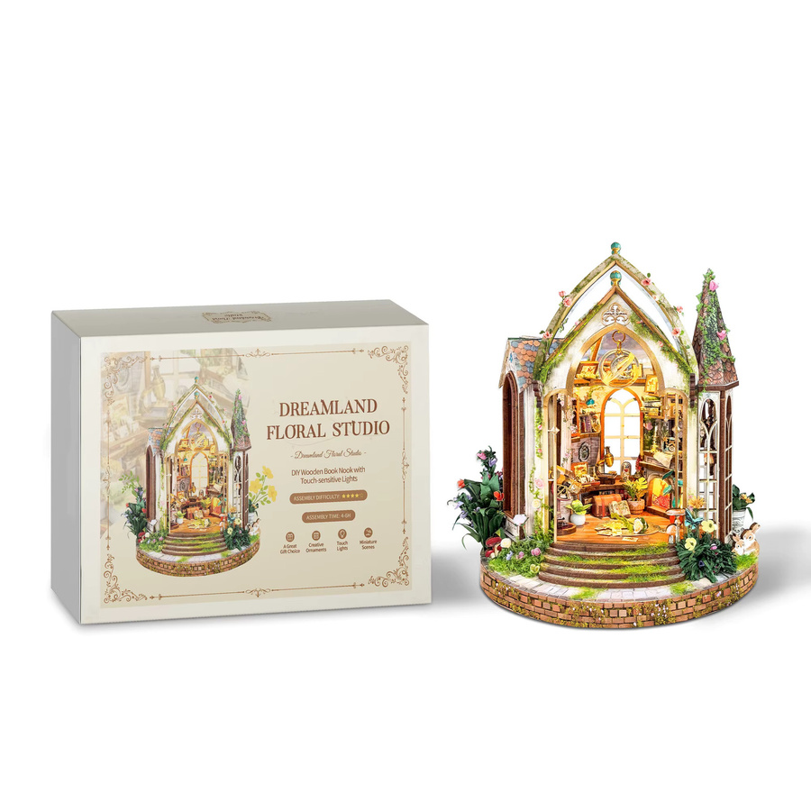 ELEVEN-CUTE DIY Holz Dreamland Floral Studio Buch Nook Regal Einsatz Kit Miniatur Modell Bausatz mit Licht - Bild 6
