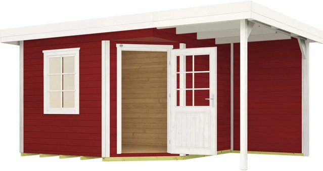 WEKA Gartenhaus 213 Plus Gr.2 A aus europäischer Fichte mit Flachdach und Vordach in Schwedenrot, B/H/T: 500 x 259 x 339 cm - Bild 1