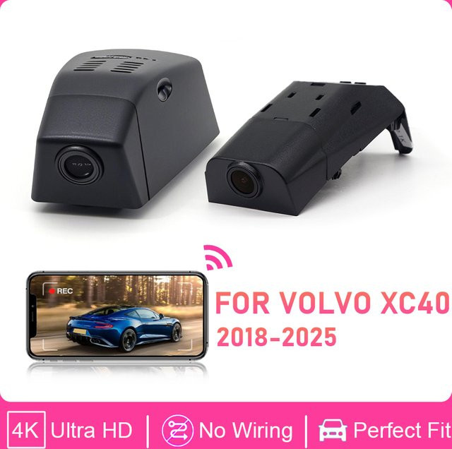 CARBAOHUI Dashcam für Volvo XC40 2018-2025, 4K UHD Auto-DVR mit WLAN, Plug-and-Play Fahrtenschreiber für vorne und hinten, Schwarz - Bild 1