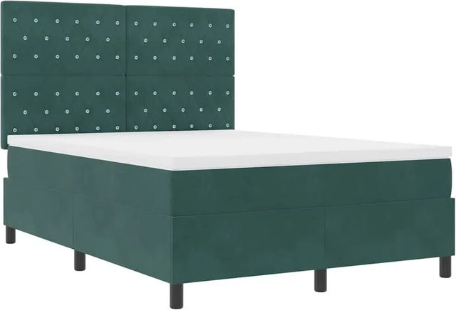 vidaXL Boxspringbett mit Matratze aus Samt in Dunkelgrün, B/T/H: 140 x 200 x 128 cm - Bild 1