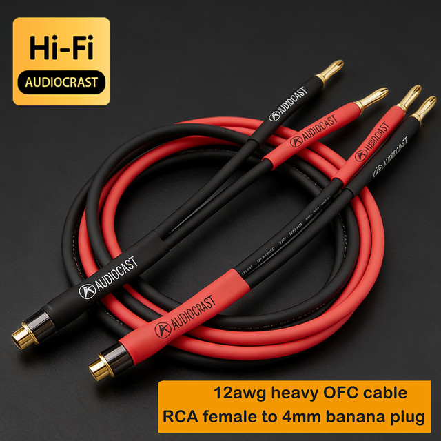 Audiocrast Premium-HiFi-Audiokabel RCA-Buchse auf Dual-Bananenstecker für Verstärker und Lautsprecher, Länge: 15 cm - Bild 1
