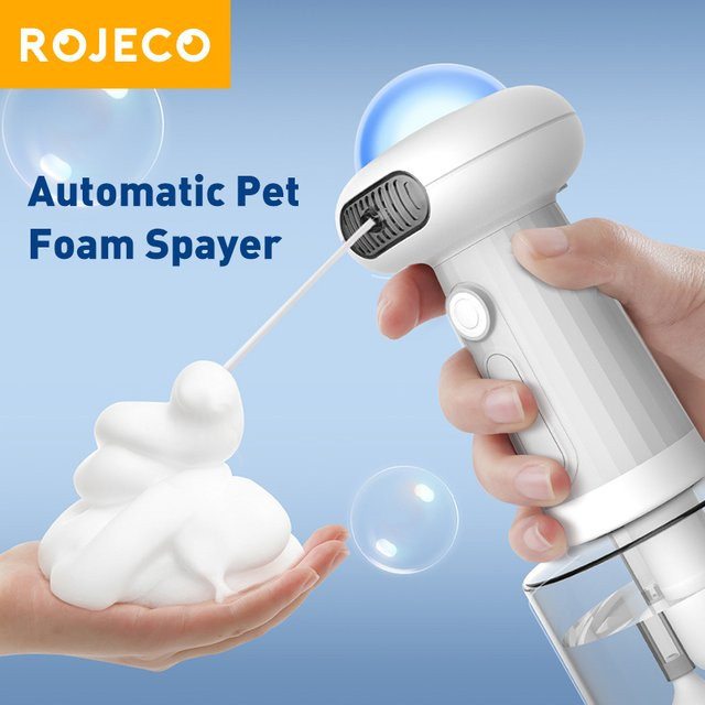 ROJECO Automatische Schaummaschine für Haustiere in Weiß, kabelloser Seifenspender für Hunde und Katzen mit IPX7 Wasserdichtigkeit - Bild 1