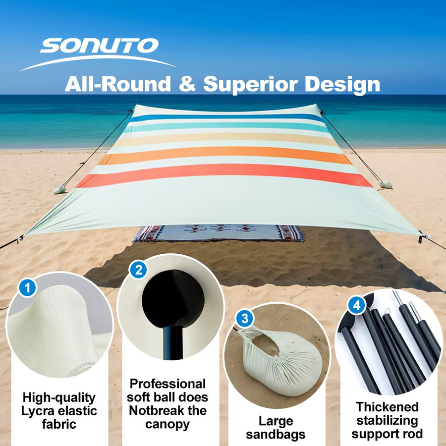 Sonuto Lycra Strandzelt mit UPF 50+ Sonnenschutz und 4 Sandsack-Ankern in Multicolour - Bild 2