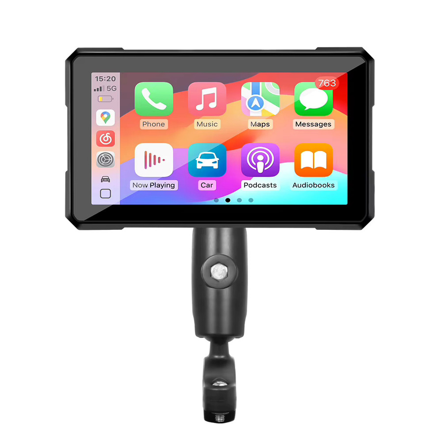AKAMATE Tragbarer 5 Zoll Motorrad CarPlay und Android Auto Monitor, Wasserdichtes Bluetooth Dashboard Display in Schwarz - Bild 7