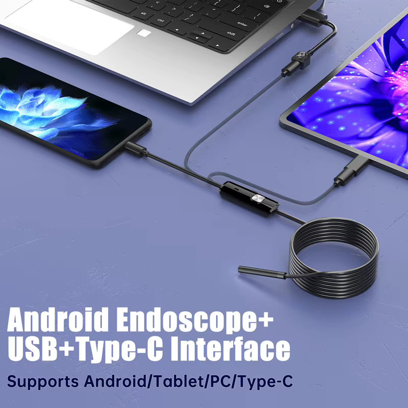 ENWOR Android Endoskop mit USB-C Anschluss, wasserdichte USB-Schlangenkamera mit 6 LED-Lichtern in Schwarz, kompatibel mit Android-Handys und PC - Bild 2