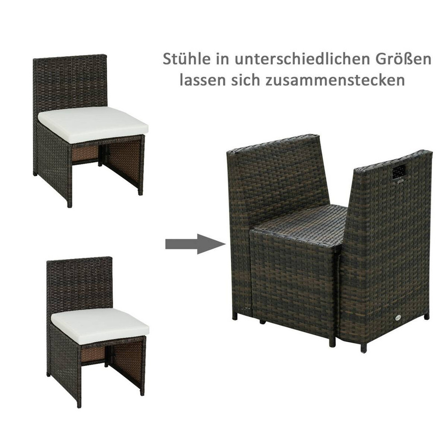 Outsunny Garten-Garnitur aus Polyrattan mit Tisch und Stühlen in Braun und Creme - Bild 2