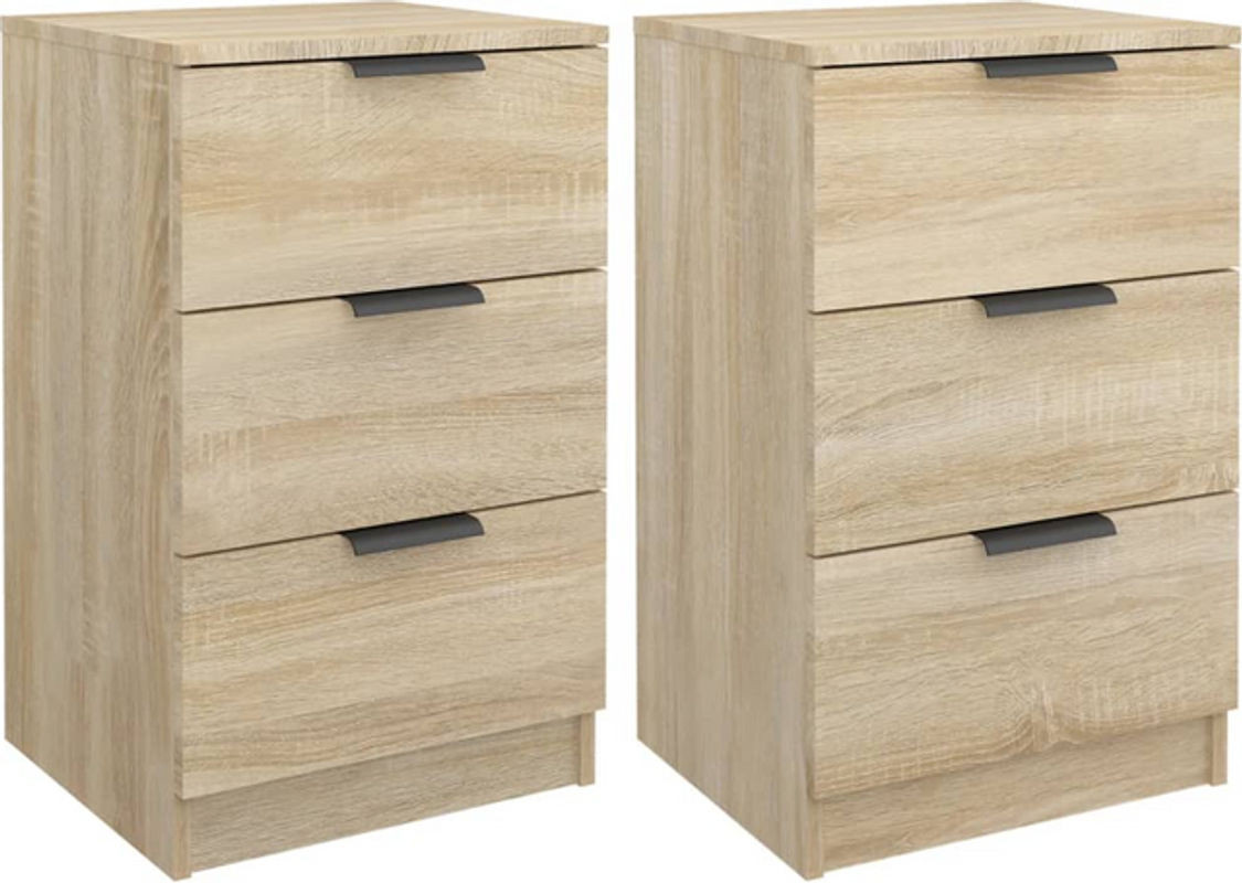 Vidaxl Nachttische 2er Set Modern Eiche Natur Braun B/T/H: 40 x 36 x 65 cm - Bild 1