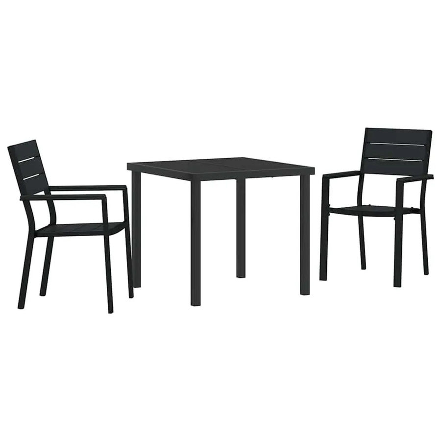 vidaXL Garten Essgruppe 3-teilig aus pulverbeschichtetem Stahl in Schwarz für Garten, Terrasse oder Balkon - Bild 2
