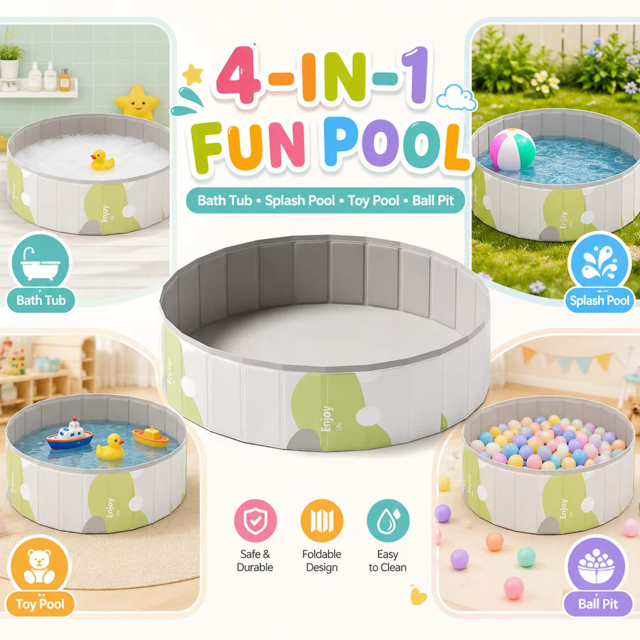 Faltbare Badewanne und tragbarer Swimmingpool in Grau, rundes Planschbecken für Erwachsene und Bällebad für drinnen und draußen - Bild 2