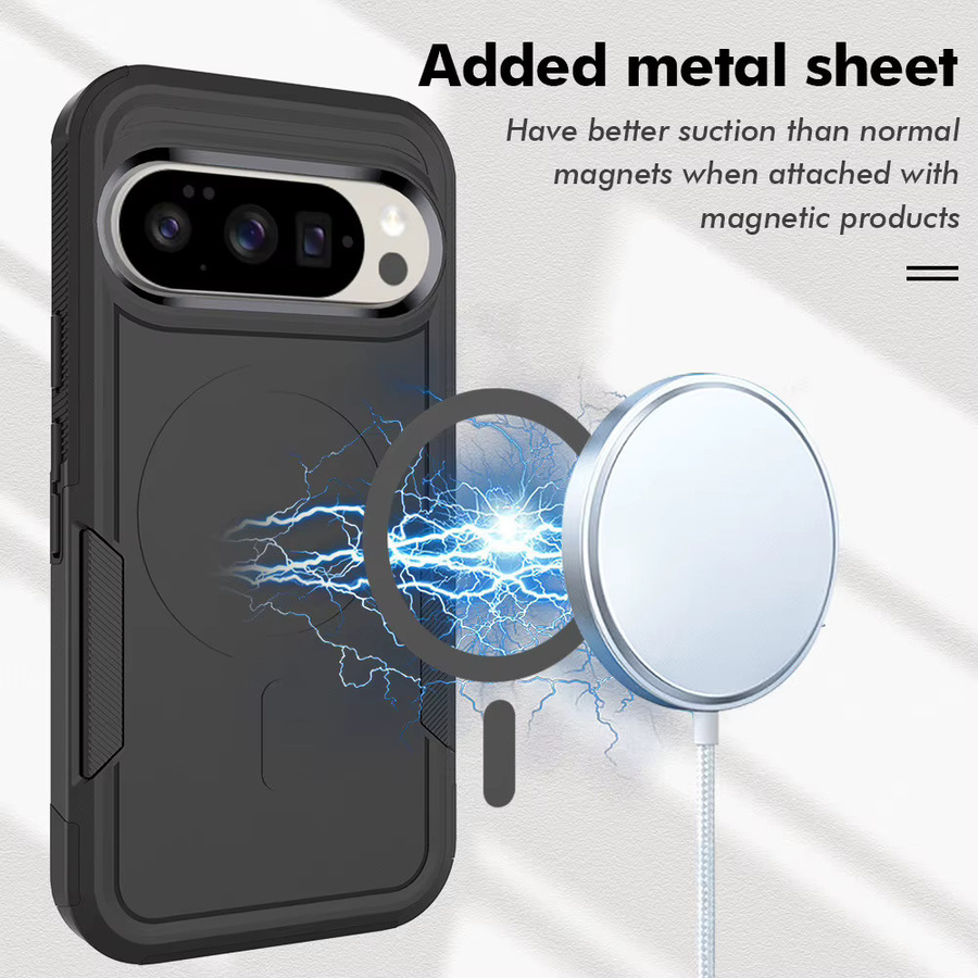 Stoßfeste 2-in-1 Heavy Duty Armor Schutzhülle für Google Pixel 10 Pro XL 9 8 8A 7 7A 6 6A mit magnetischer Ladefunktion in Schwarz und Grün - Bild 3