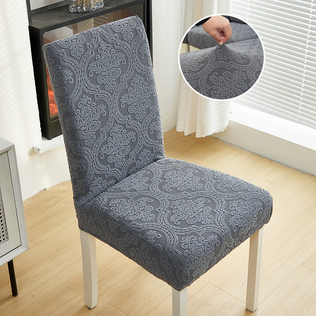 WANERQU Esszimmerstuhlbezüge aus Jacquard-Stretch-Material in Grau mit floralem Design - Bild 1