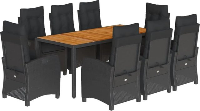 vidaXL 9-teilige Garten-Essgruppe aus Polyrattan mit Kissen in Schwarz - Bild 1