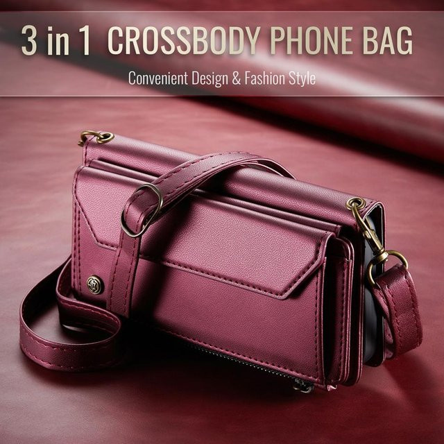 Crossbody Lanyard Handyhülle mit Reißverschluss und Kartenfach für Samsung Galaxy Z Fold 7, Z Fold 6, Z Fold 5, Z Fold 4, Z Fold 3 und Flip in Rot - Bild 1