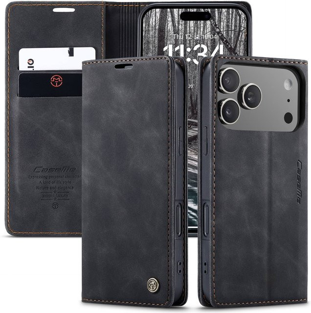 Business Leder Flip Wallet Handyhülle für Apple iPhone 17 Pro Max, 17 Pro und 17 Air in Schwarz mit magnetischem Folio und Kartensteckplätzen - Bild 1