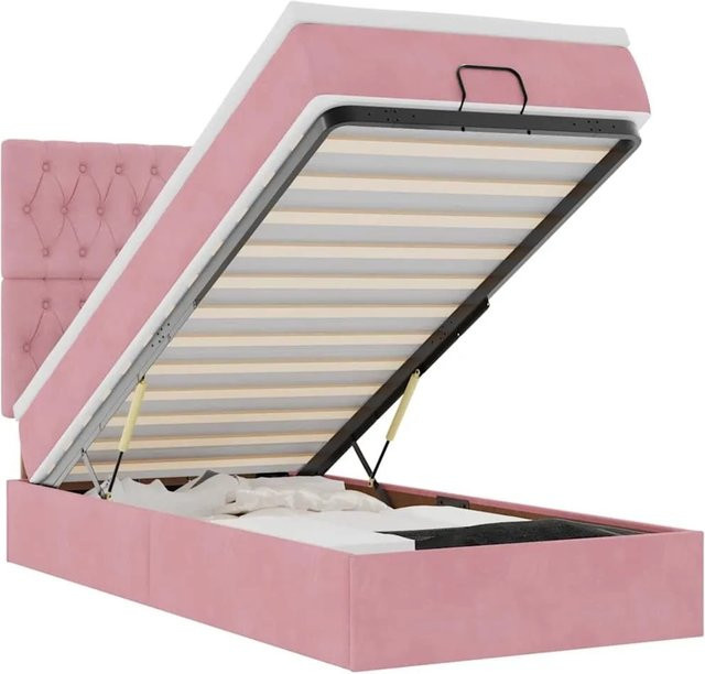 vidaXL Ottoman-Bett mit Matratze aus Samt in Rosa, B/T/H: 100 x 200 x 118 cm - Bild 1