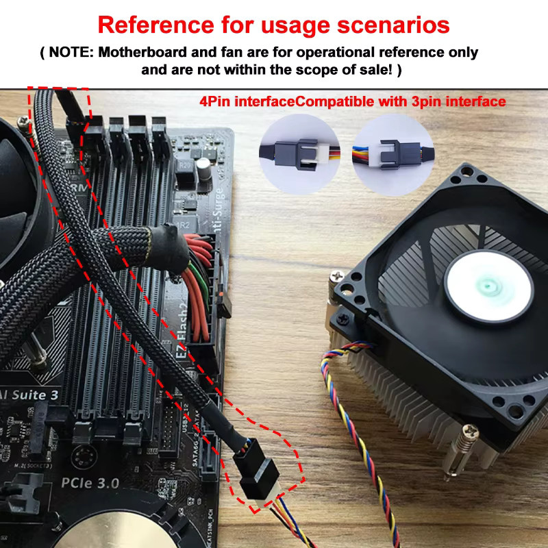 JCD 4-poliges PWM-Lüfter-Verlängerungskabel in Schwarz für Computer-CPU-Lüfteranschluss - Bild 3