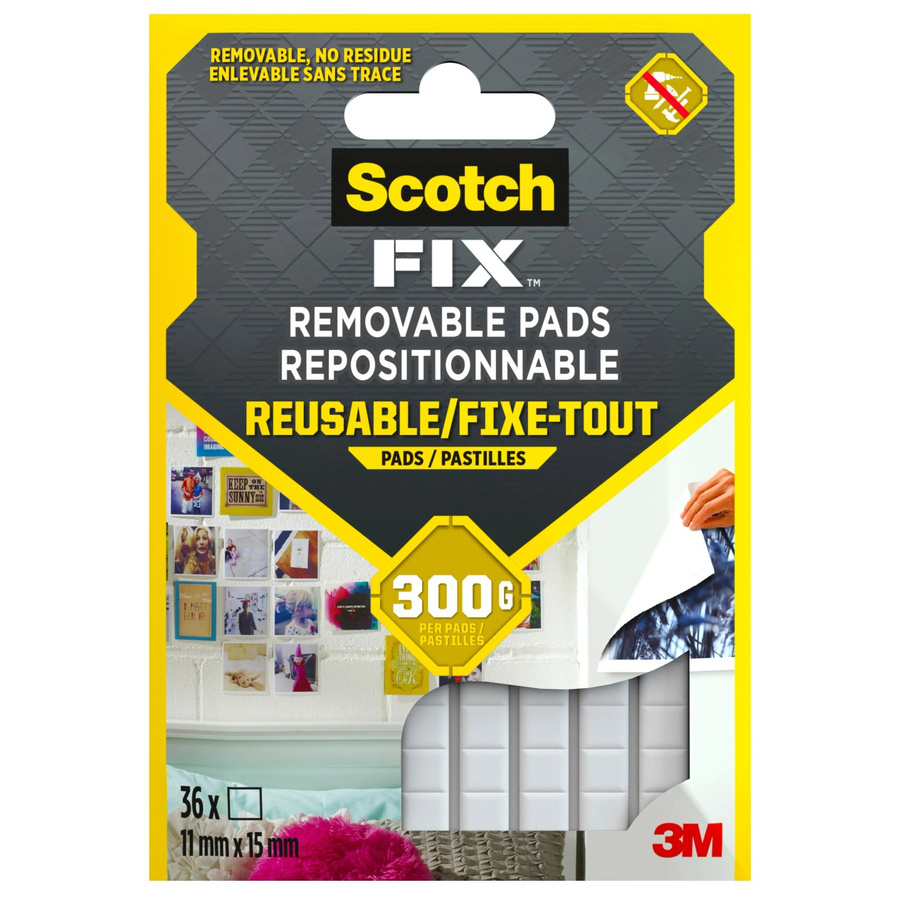 Scotch-Fix Klebepads doppelseitig und ablösbar, Weiß, 36 Stück, Breite: 1,1 cm, Tiefe: 1,5 cm - Bild 2