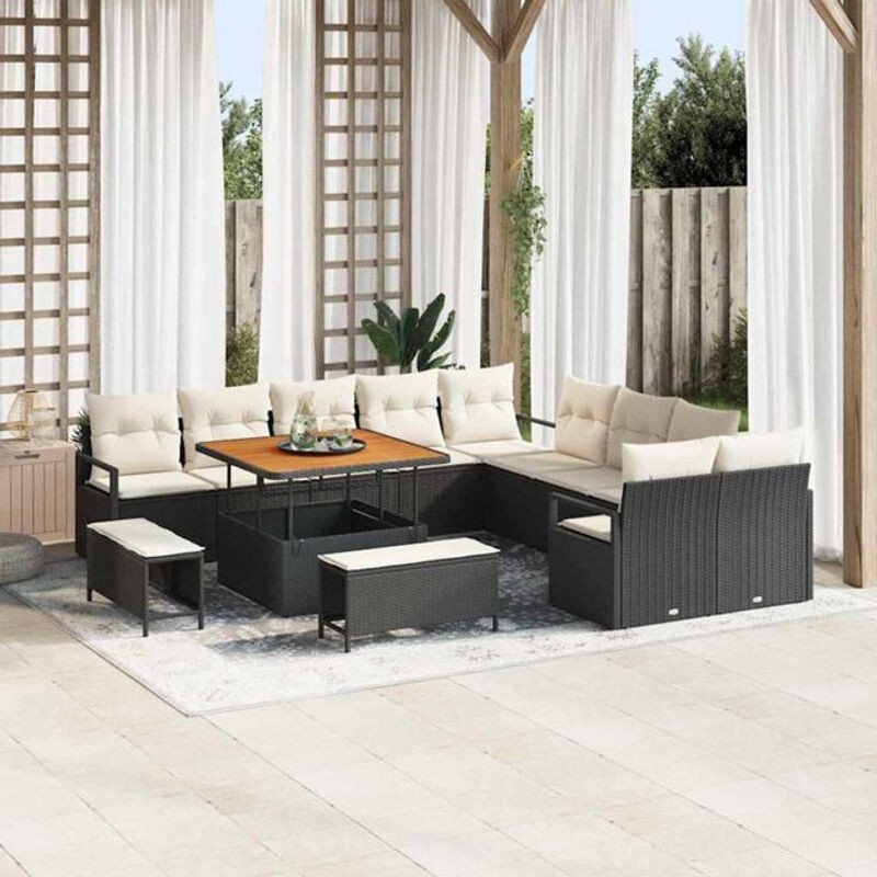 vidaxl Garten-Sofa-Set aus Poly-Rattan mit 13 Kissen in Schwarz - Bild 1